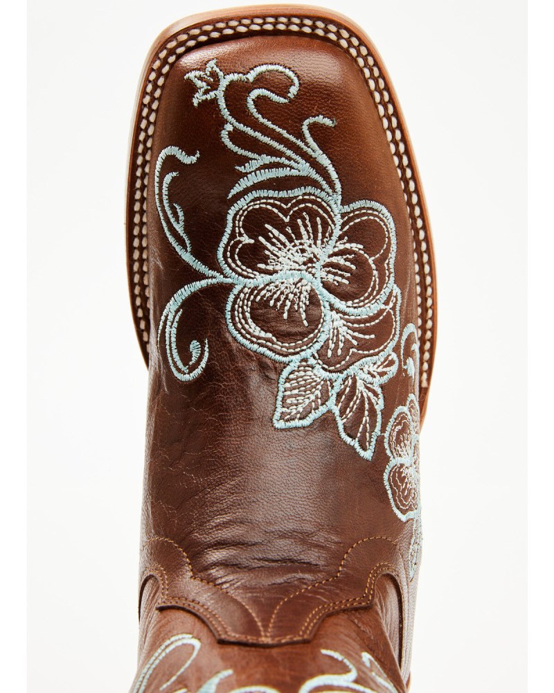Quick Ship Shyanne Latest Women's Lasy Floral Embroidered Western Boots - Broad Square Toe | Turquoise