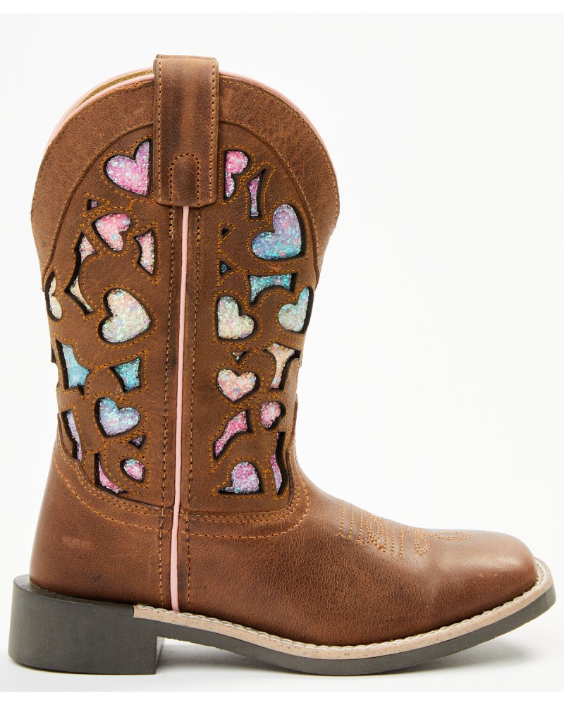 Quick Ship Shyanne Latest Girls' Mi Amor Glitter Inlay Western Boots - Broad Square Toe | Rainbow