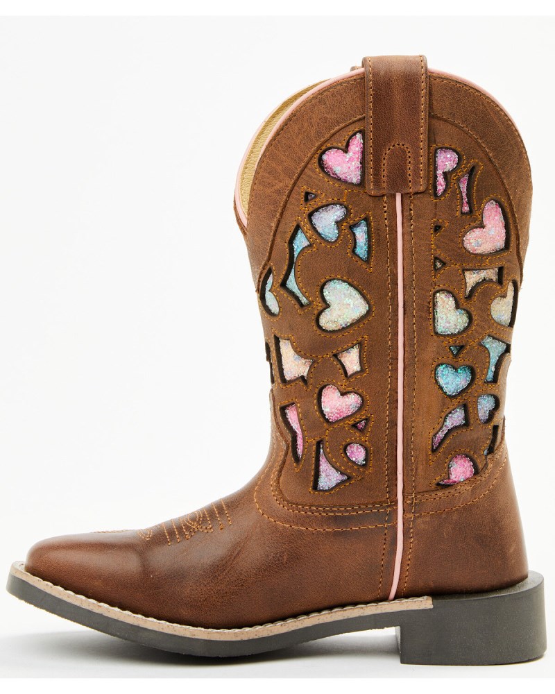 Quick Ship Shyanne Latest Girls' Mi Amor Glitter Inlay Western Boots - Broad Square Toe | Rainbow