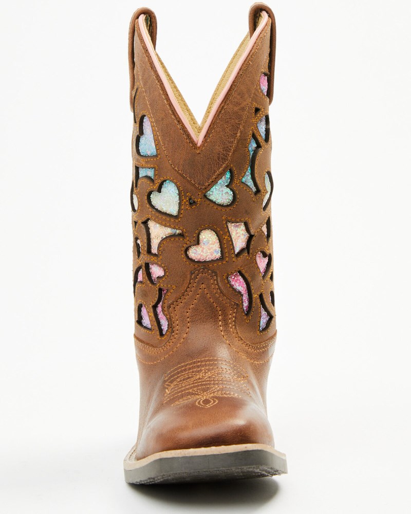 Quick Ship Shyanne Latest Girls' Mi Amor Glitter Inlay Western Boots - Broad Square Toe | Rainbow