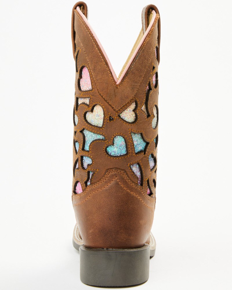 Quick Ship Shyanne Latest Girls' Mi Amor Glitter Inlay Western Boots - Broad Square Toe | Rainbow
