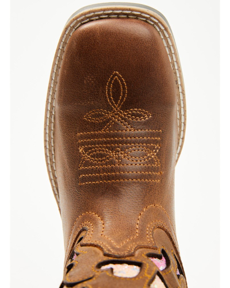 Quick Ship Shyanne Latest Girls' Mi Amor Glitter Inlay Western Boots - Broad Square Toe | Rainbow