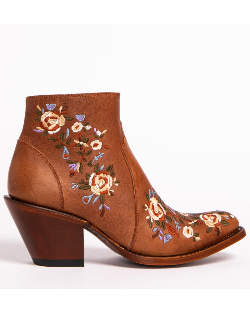 Quick Ship Shyanne Latest Women's Millie Floral Embroidered Booties - Round Toe | Brown