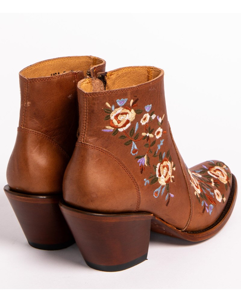 Quick Ship Shyanne Latest Women's Millie Floral Embroidered Booties - Round Toe | Brown