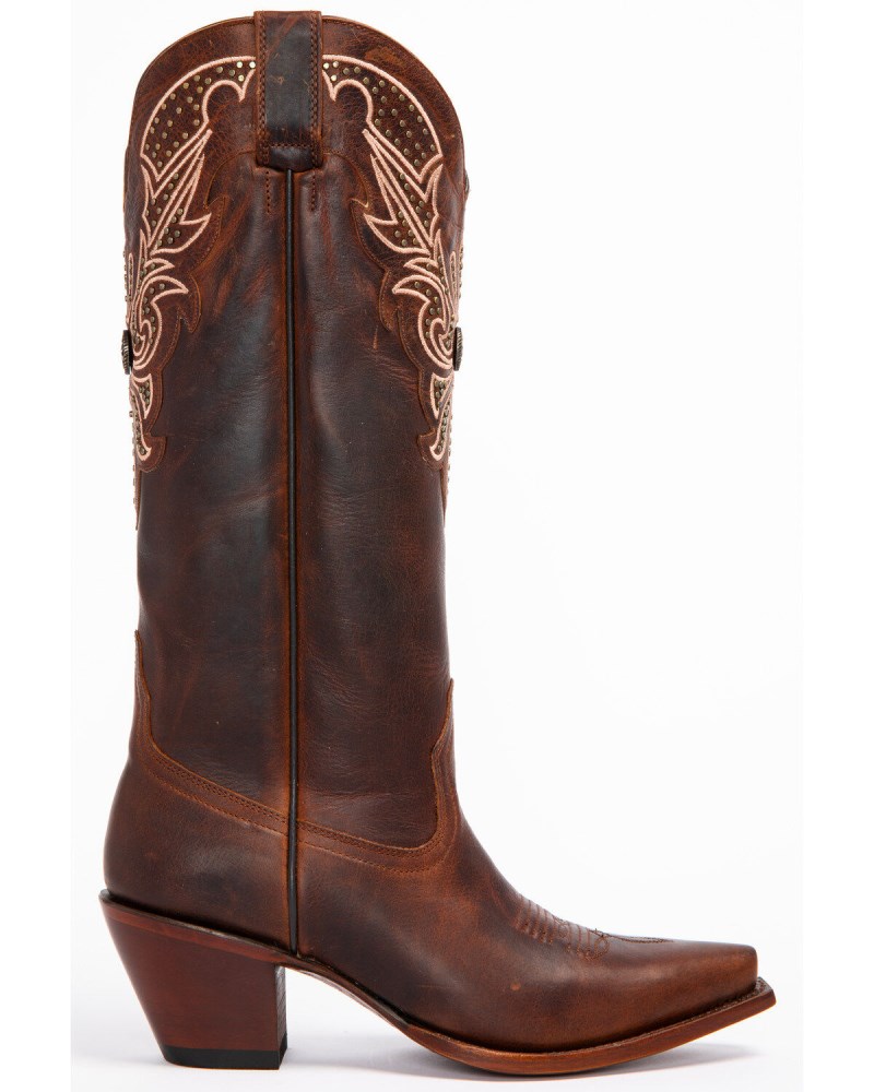 Quick Ship Shyanne Latest Women's Mariel Floral Embroidered Studded Concho Western Boots - Snip Toe | Brown