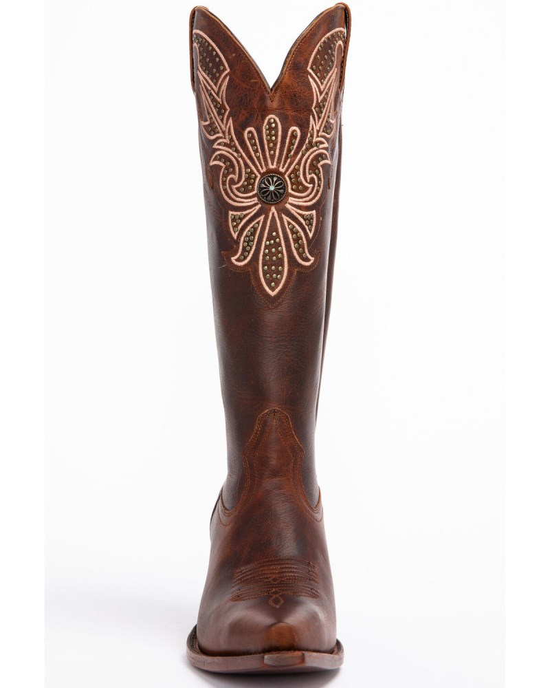 Quick Ship Shyanne Latest Women's Mariel Floral Embroidered Studded Concho Western Boots - Snip Toe | Brown