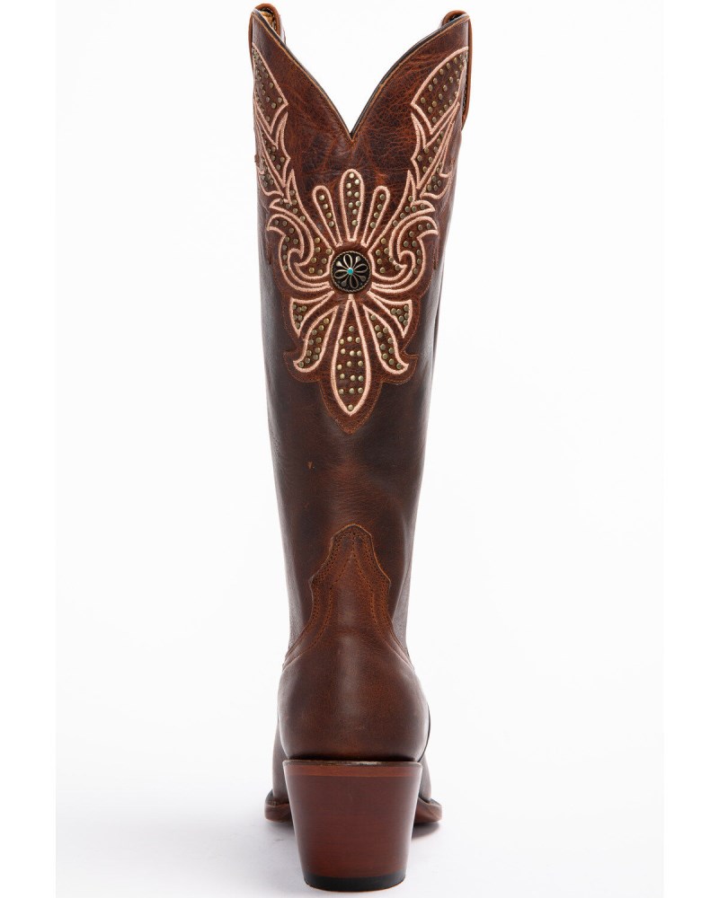 Quick Ship Shyanne Latest Women's Mariel Floral Embroidered Studded Concho Western Boots - Snip Toe | Brown