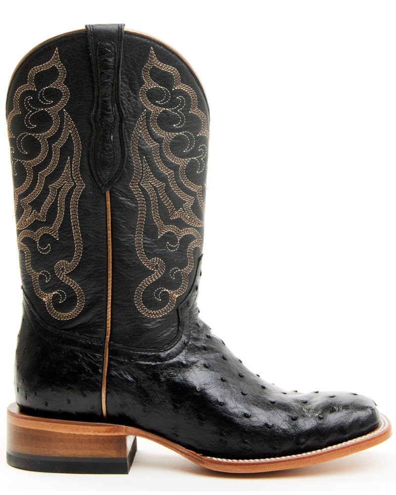Quick Ship Shyanne Latest Women's Kacie Exotic Ostrich Western Boots - Broad Square Toe | Black