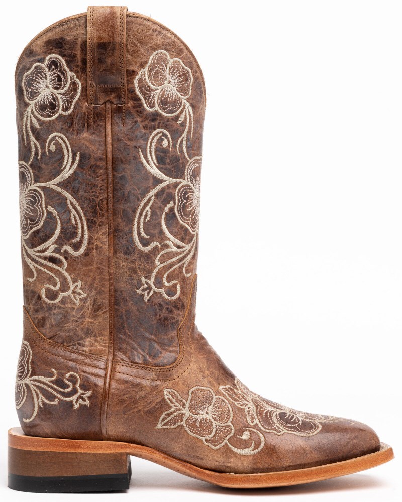 Quick Ship Shyanne Latest Women's Lasy Floral Embroidered Western Boots - Broad Square Toe | Brown