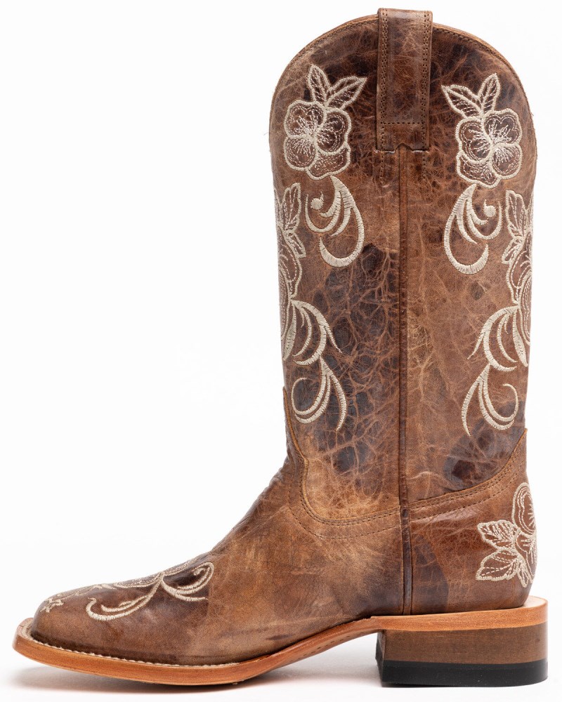 Quick Ship Shyanne Latest Women's Lasy Floral Embroidered Western Boots - Broad Square Toe | Brown