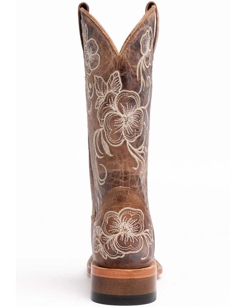 Quick Ship Shyanne Latest Women's Lasy Floral Embroidered Western Boots - Broad Square Toe | Brown