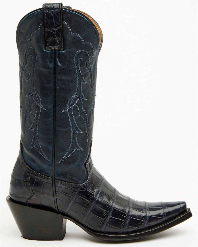 Quick Ship Shyanne Latest Women's Aspen Exotic American Alligator Western Boots - Snip Toe | Navy