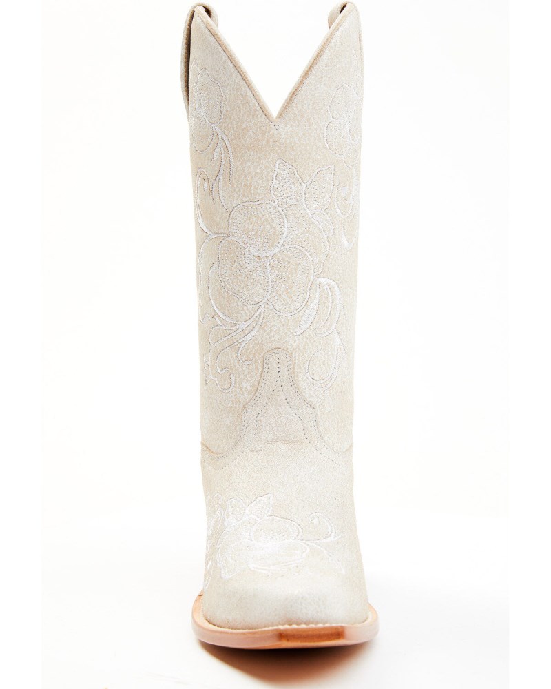 Quick Ship Shyanne Latest Women's Lasy Floral Embroidered Western Boots - Snip Toe | Ivory