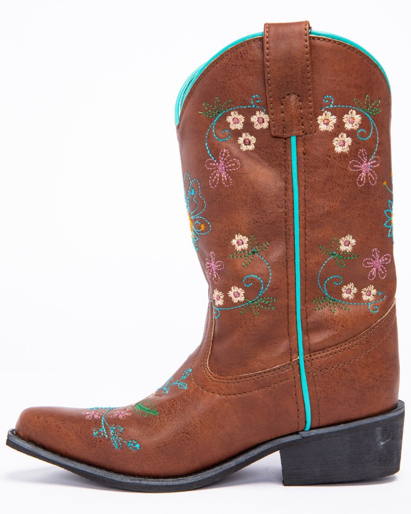 Quick Ship Shyanne Latest Girls' Floral Embroidery Western Boots - Snip Toe | Brown