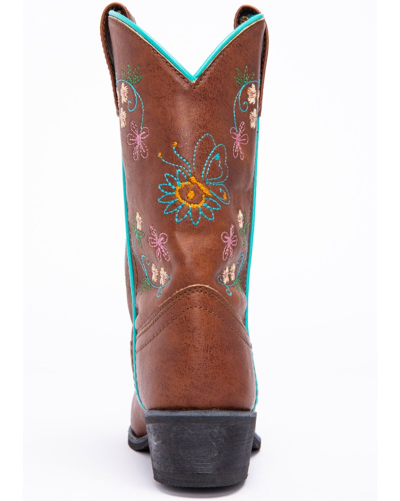 Quick Ship Shyanne Latest Girls' Floral Embroidery Western Boots - Snip Toe | Brown