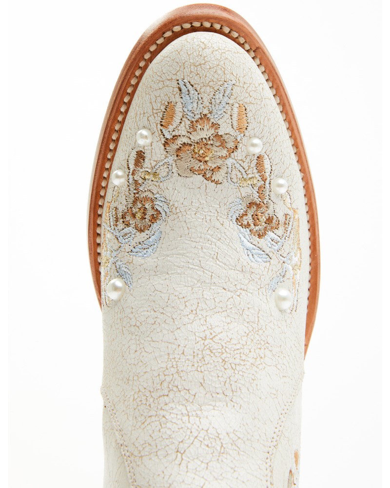 Quick Ship Shyanne Latest Women's Carine Crackadela Floral Western Fashion Booties - Round Toe | White