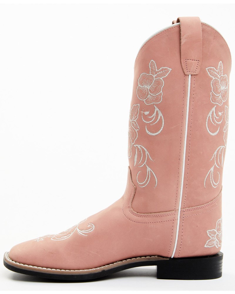 Quick Ship Shyanne Latest Girls' Little Lasy Floral Embroidered Leather Western Boots - Broad Square Toe | Pink