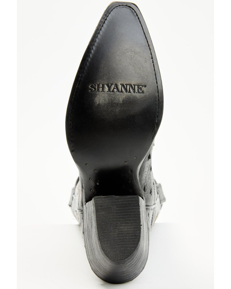 Quick Ship Shyanne Latest Women's Daisie Exotic Full Quill Ostrich Western Boots - Snip Toe | Black