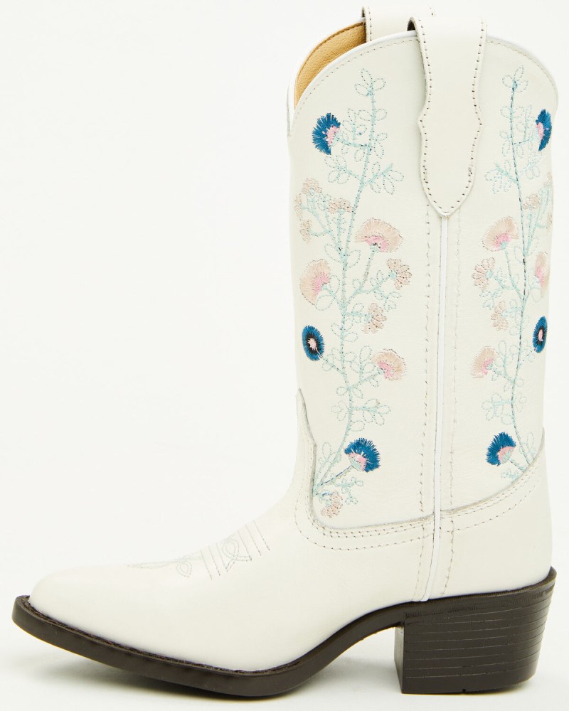 Quick Ship Shyanne Latest Girls' Fleur Western Boots - Round Toe | White