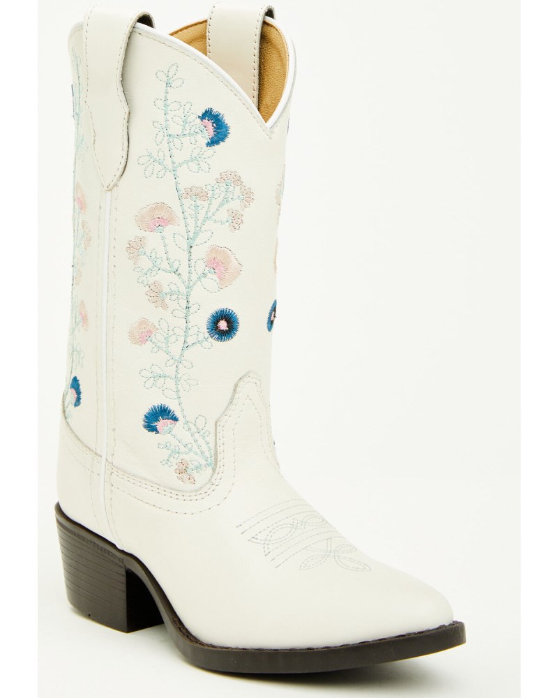 Quick Ship Shyanne Latest Girls' Fleur Western Boots - Round Toe | White
