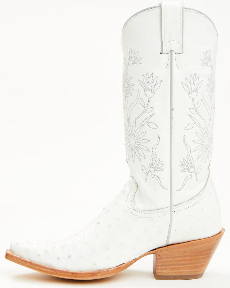 Quick Ship Shyanne Latest Women's Daisie Exotic Full Quill Ostrich Western Boots - Snip Toe | White