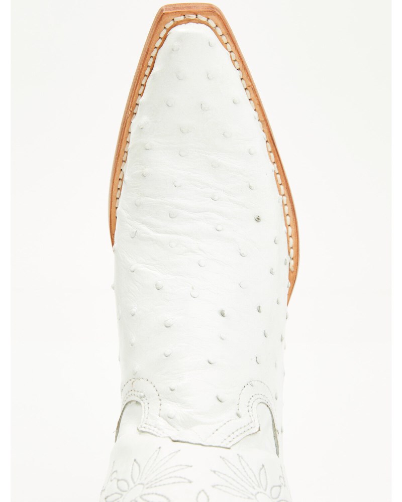 Quick Ship Shyanne Latest Women's Daisie Exotic Full Quill Ostrich Western Boots - Snip Toe | White