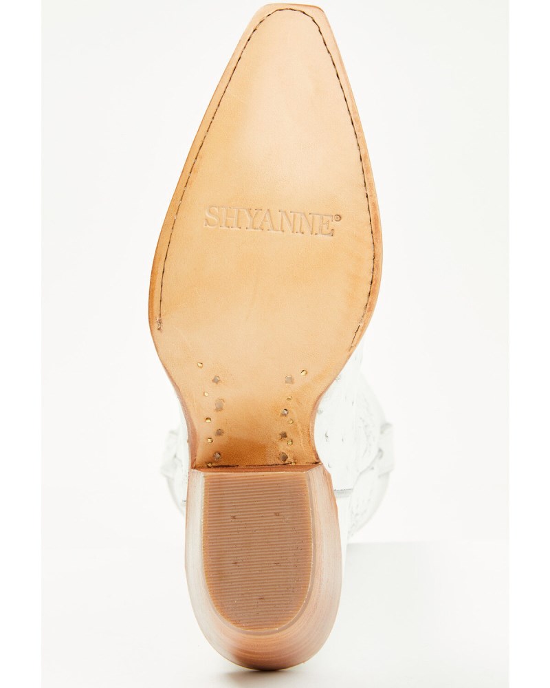 Quick Ship Shyanne Latest Women's Daisie Exotic Full Quill Ostrich Western Boots - Snip Toe | White