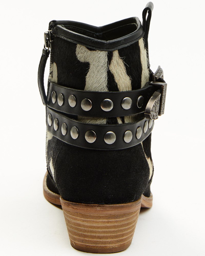 Quick Ship Shyanne Latest Women's Bess Cow Print Western Booties - Round Toe | Black