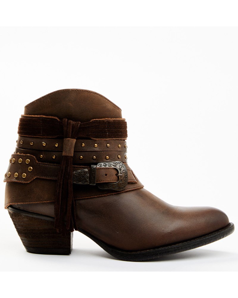 Quick Ship Shyanne Latest Women's Sevilla Buckle Fringe Western Booties - Round Toe | Brown