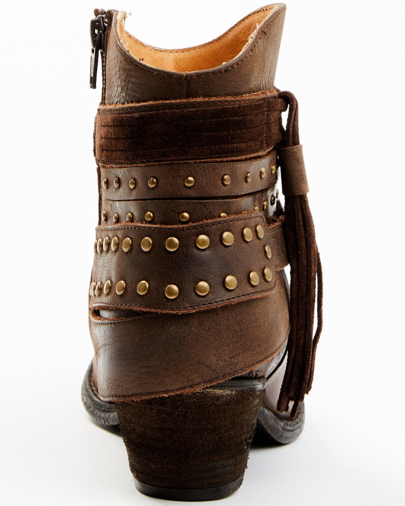 Quick Ship Shyanne Latest Women's Sevilla Buckle Fringe Western Booties - Round Toe | Brown