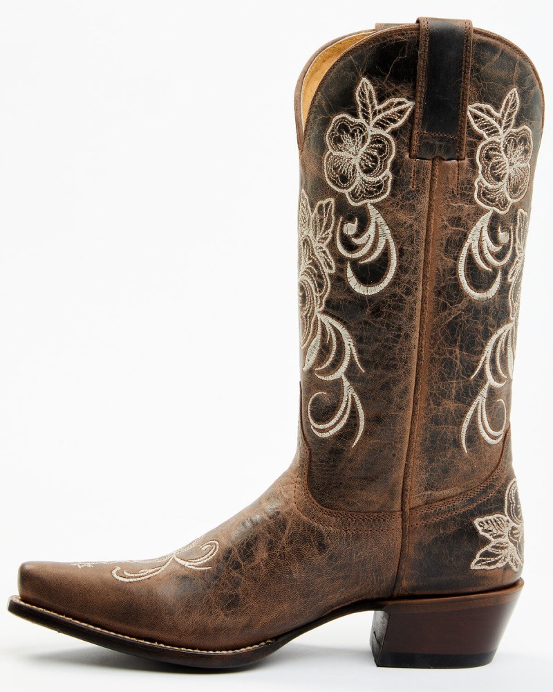 Quick Ship Shyanne Latest Women's Lasy Floral Embroidered Western Boots - Snip Toe | Brown