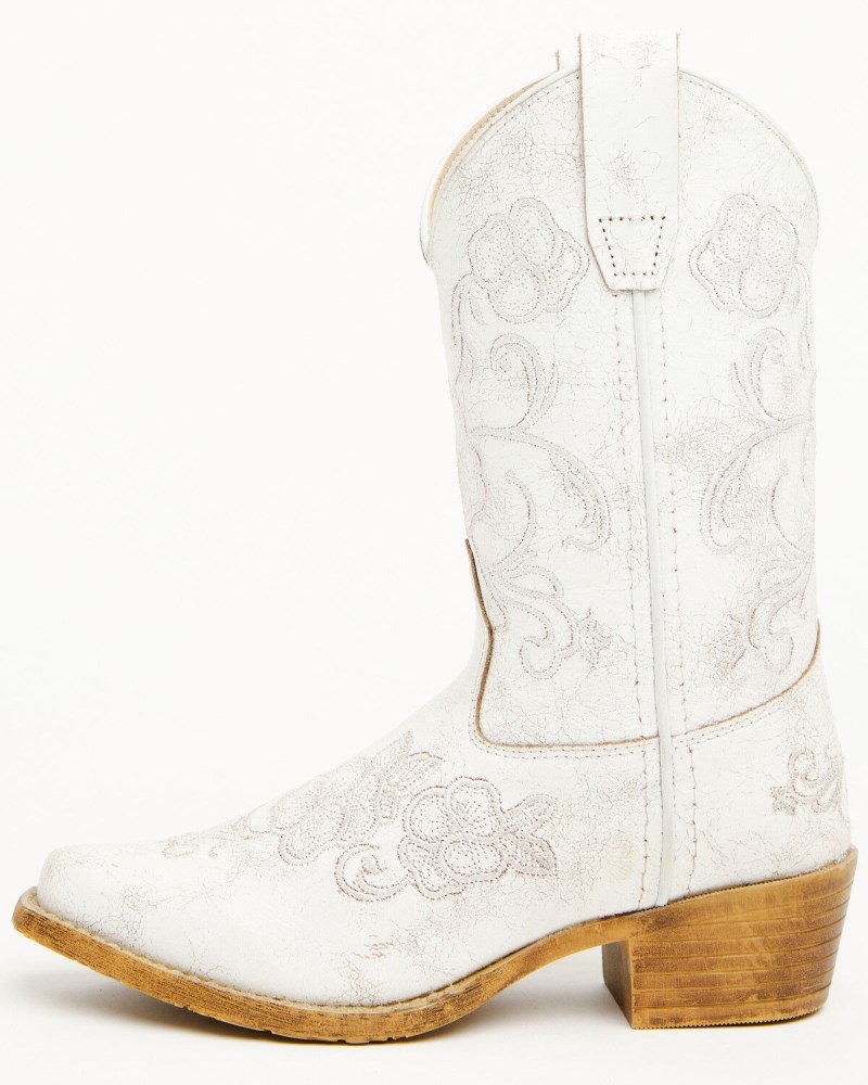 Quick Ship Shyanne Latest Girls' Little Lasy Western Boots - Snip Toe | White