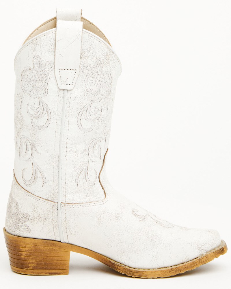 Quick Ship Shyanne Latest Girls' Little Lasy Western Boots - Snip Toe | White