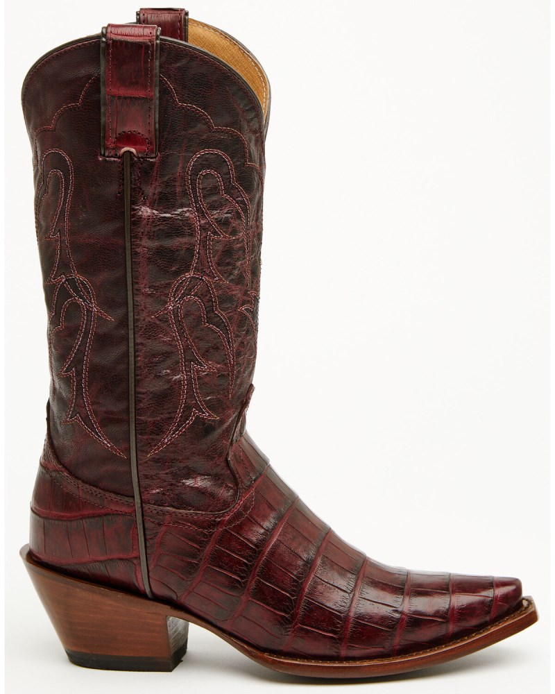 Quick Ship Shyanne Latest Women's Aspen Exotic American Alligator Western Boots - Snip Toe | Black Cherry