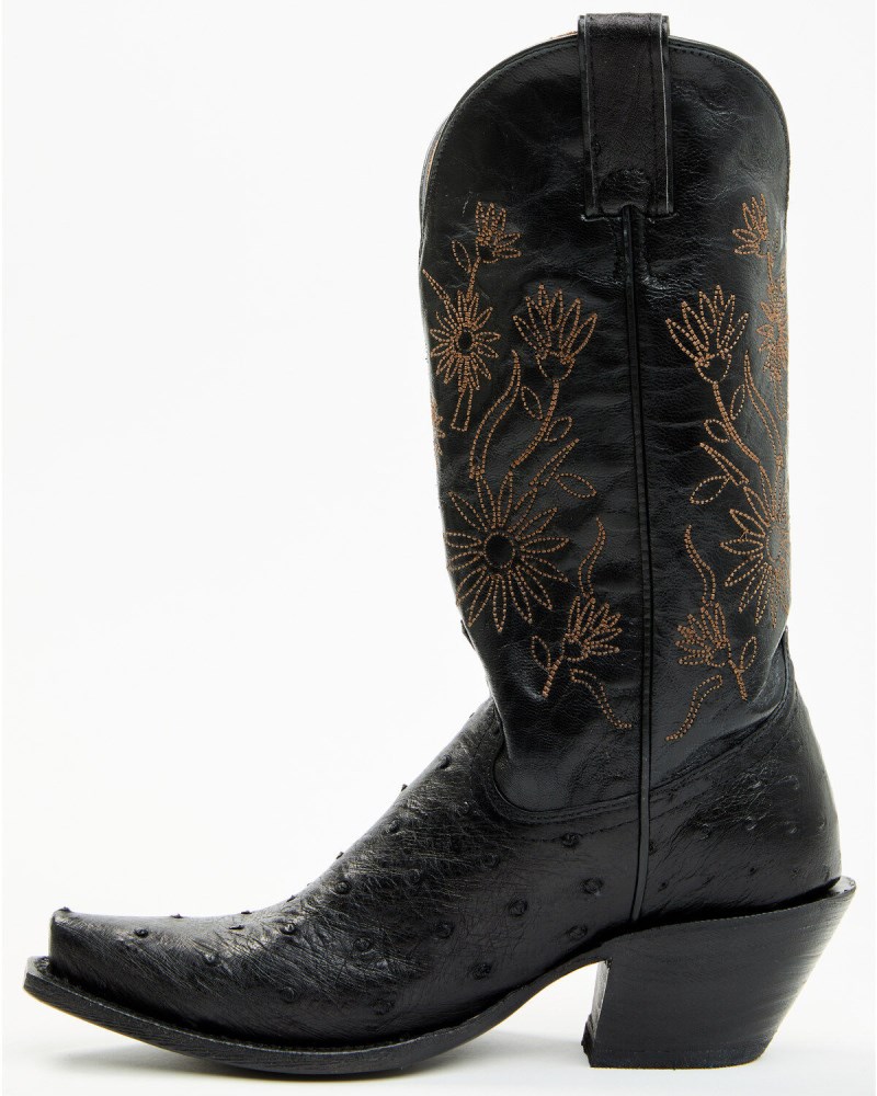 Quick Ship Shyanne Latest Women's Daisie Exotic Full Quill Ostrich Western Boots - Snip Toe | Black