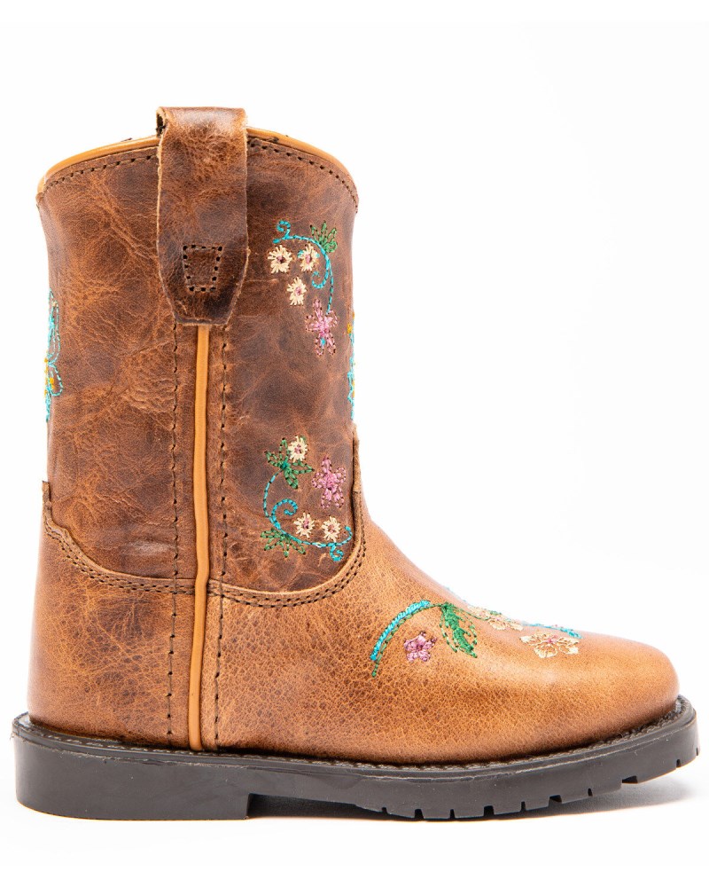 Quick Ship Shyanne Latest Toddler Girls' Floral Western Boots - Square Toe | Brown