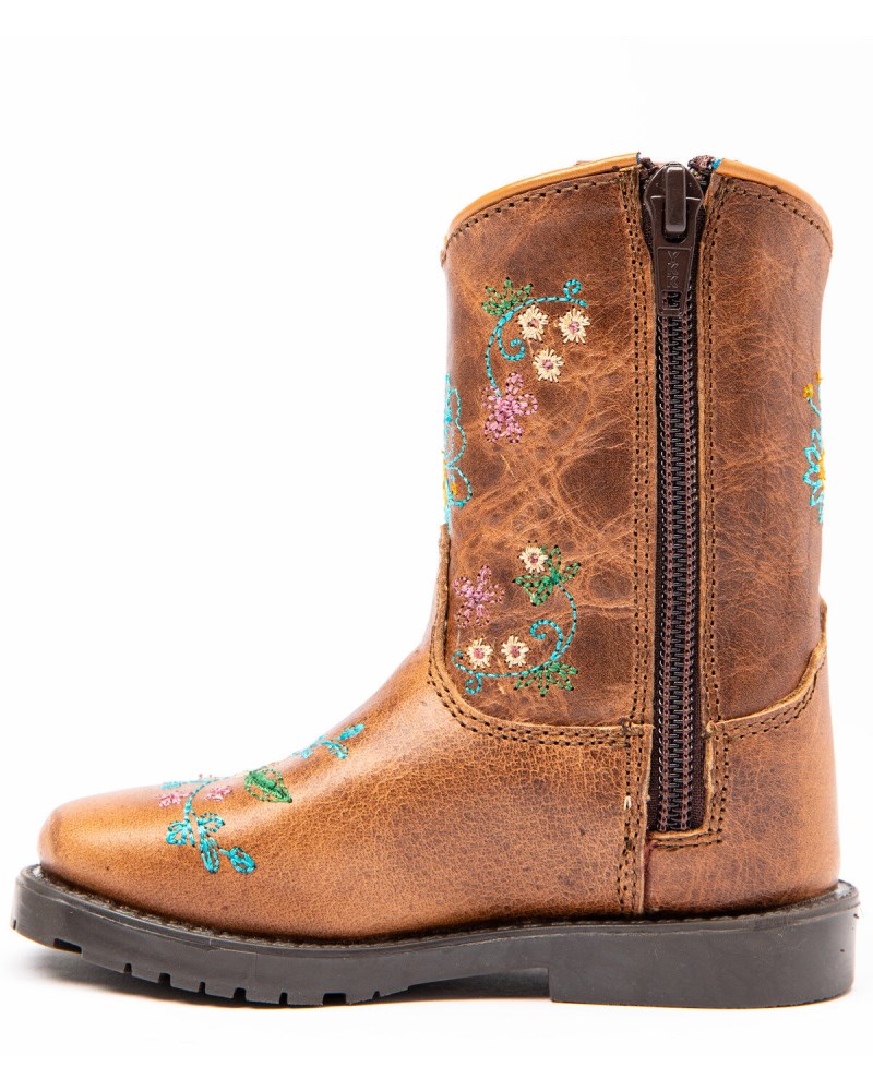 Quick Ship Shyanne Latest Toddler Girls' Floral Western Boots - Square Toe | Brown
