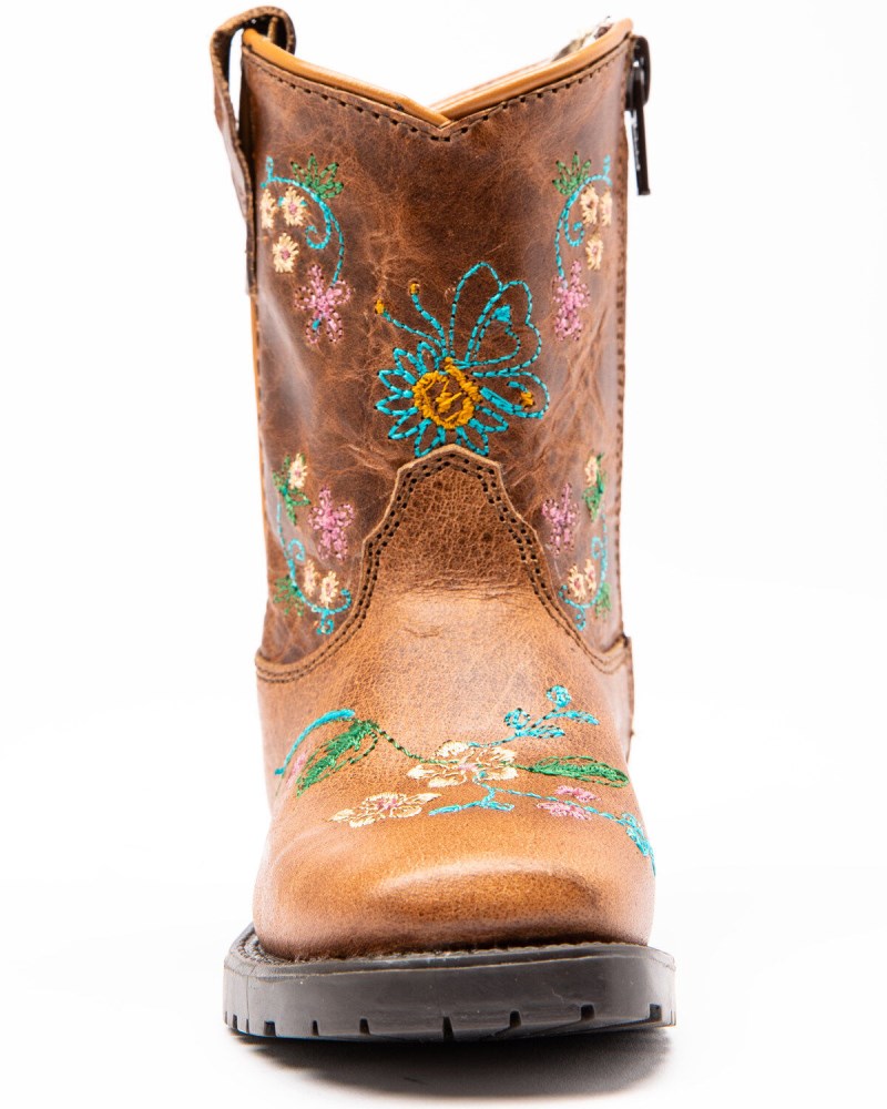 Quick Ship Shyanne Latest Toddler Girls' Floral Western Boots - Square Toe | Brown