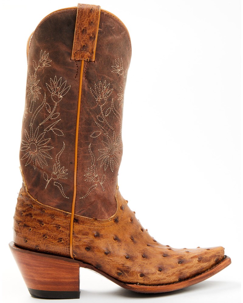 Quick Ship Shyanne Latest Women's Daisie Exotic Full Quill Ostrich Western Boots - Snip Toe | Tan