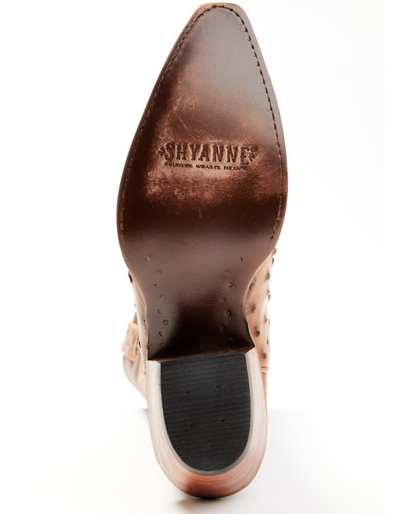 Quick Ship Shyanne Latest Women's Daisie Exotic Full Quill Ostrich Western Boots - Snip Toe | Tan