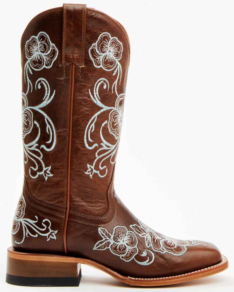 Quick Ship Shyanne Latest Women's Lasy Floral Embroidered Western Boots - Broad Square Toe | Turquoise