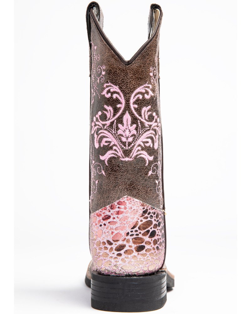 Quick Ship Shyanne Latest Girls' Aria Faux Leather Western Boots - Square Toe | Pink